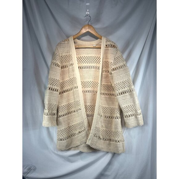Chico's Women's Beige Cardigan Sweater Macrame Misty Open Front Size 3 (C-3) - Picture 1 of 6